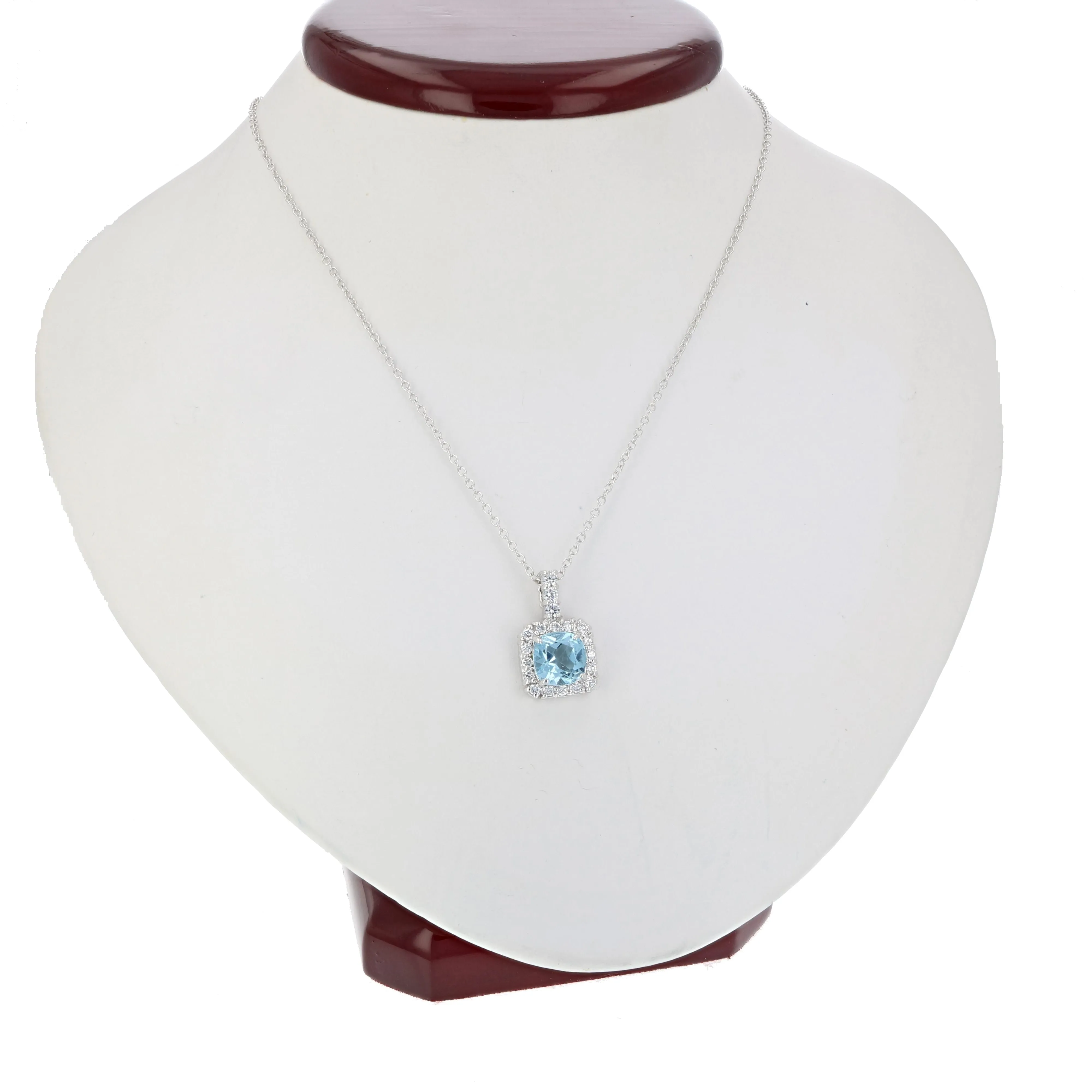0.85 cttw Pendant Necklace, Blue Topaz Cushion Cut Pendant Necklace for Women in .925 Sterling Silver with Rhodium, 18 Inch Chain, Prong Setting