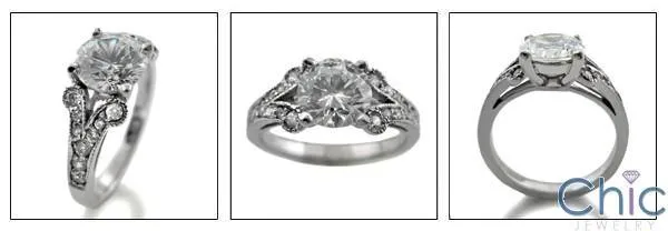 1.25 Round Cubic Zirconia Center Pave Cz 14k Gold Engagement Ring