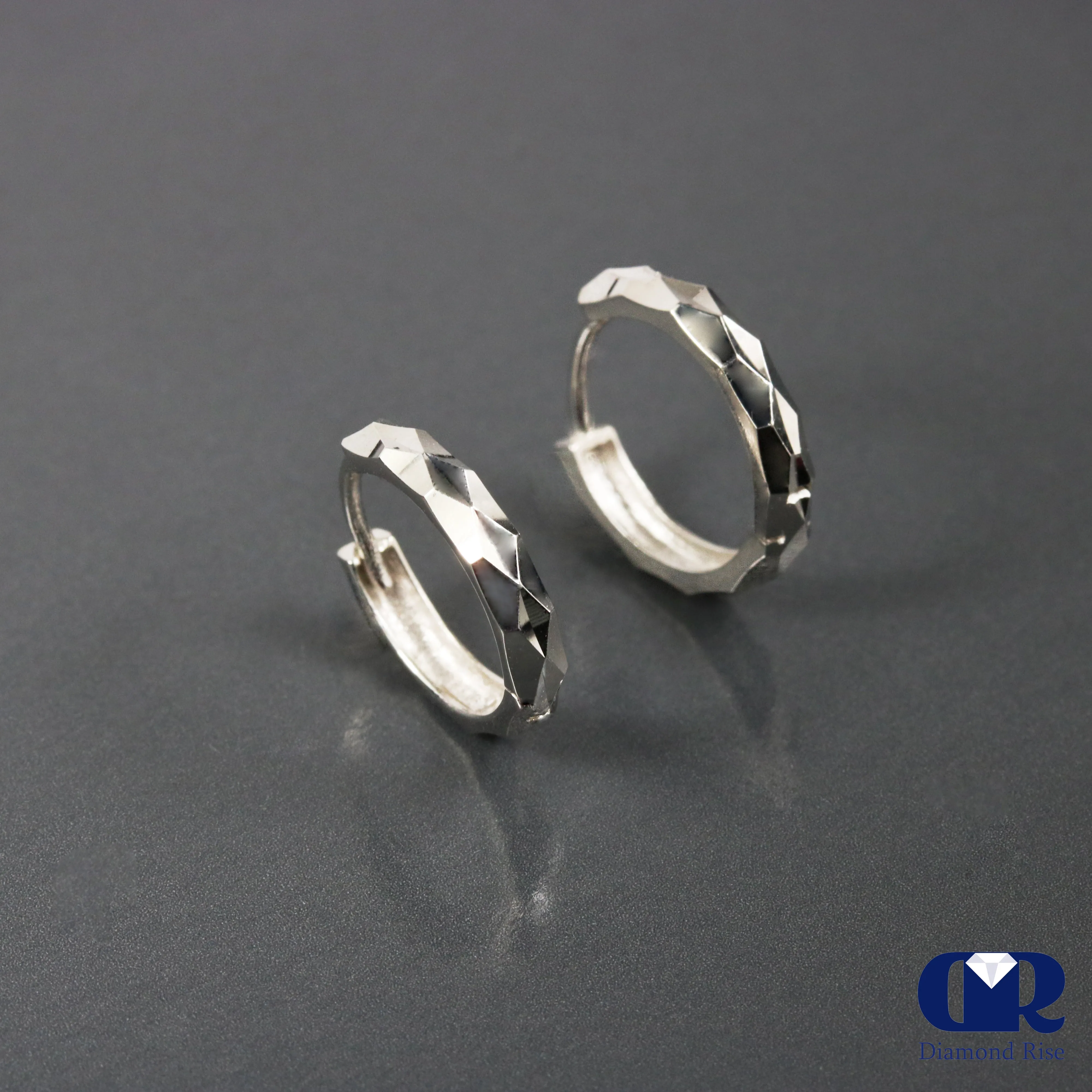 14K Solid Gold Hoop Huggie Earrings