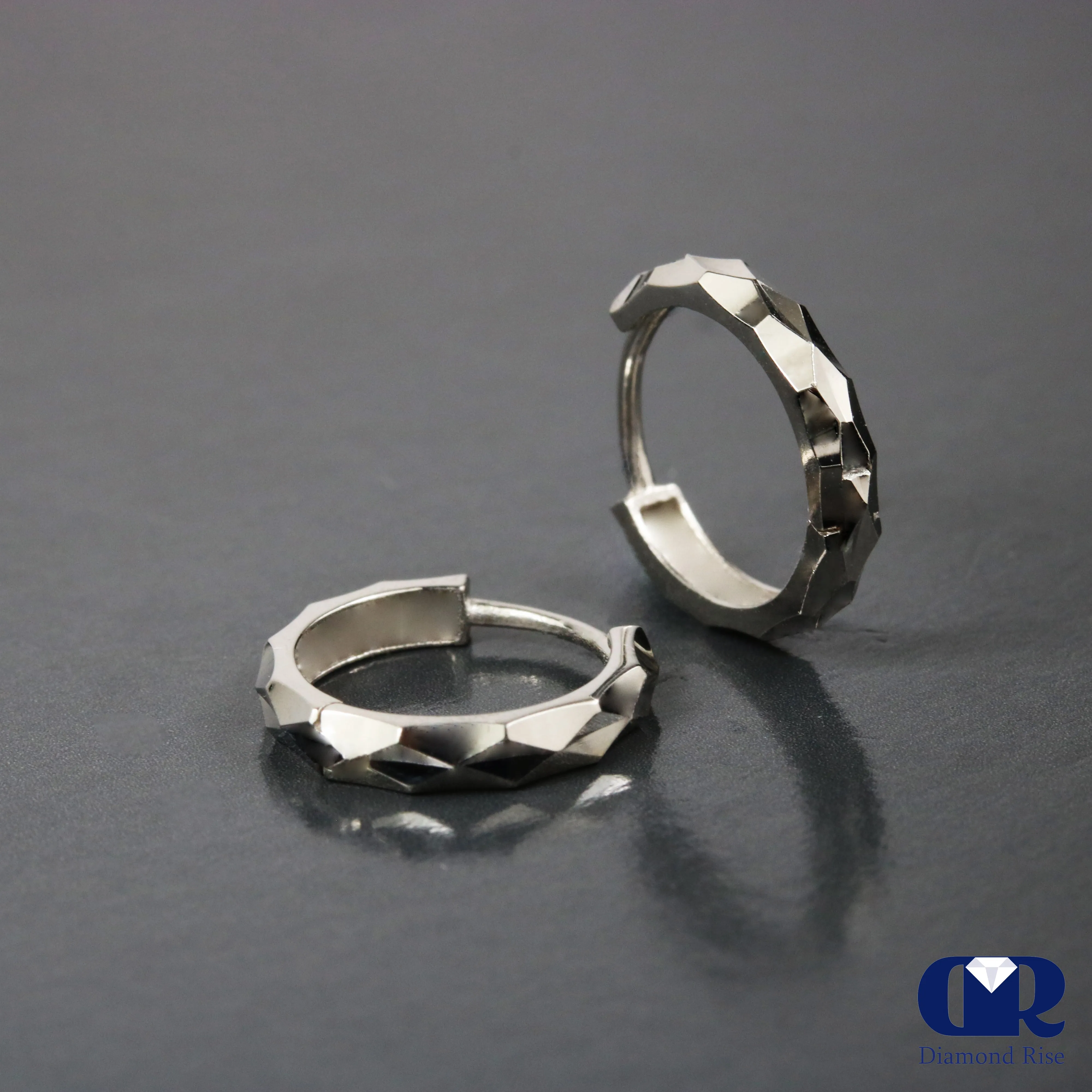 14K Solid Gold Hoop Huggie Earrings
