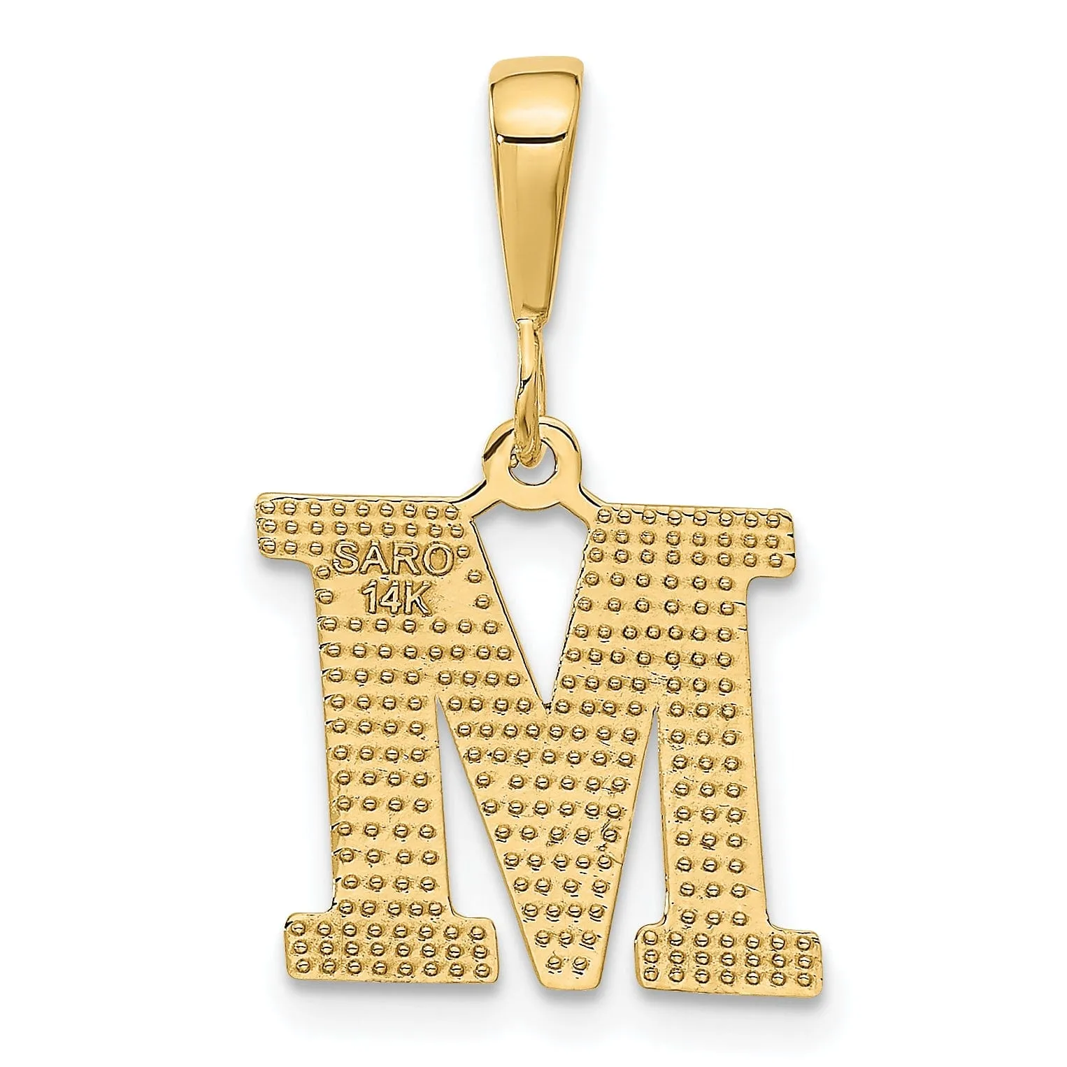 14k Yellow Gold Polished Texture Finish Letter M Initial Charm Pendant