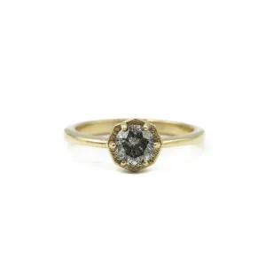 14ky .50ct Salt & Pepper Octagonal Prong-Bezel Ring