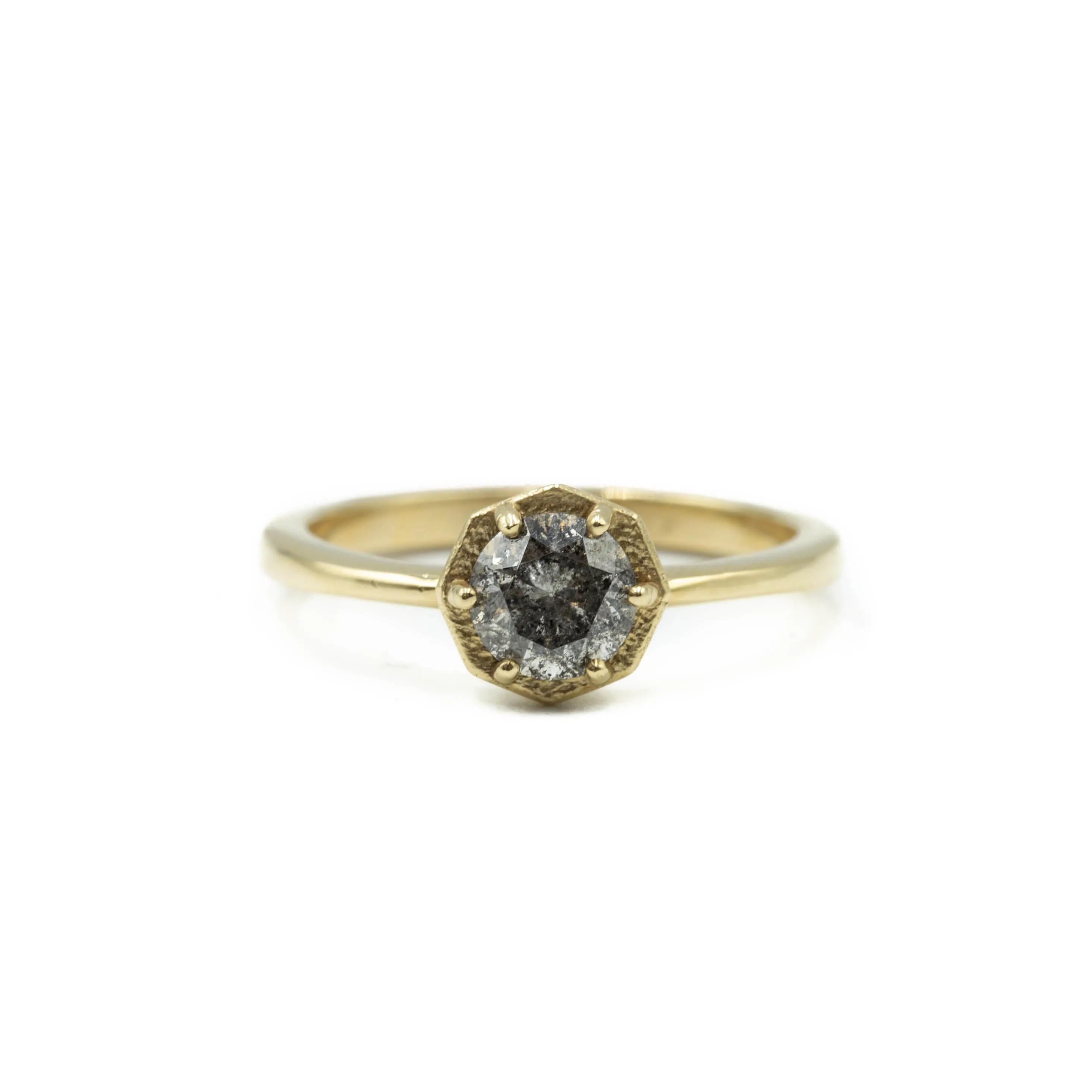 14ky .50ct Salt & Pepper Octagonal Prong-Bezel Ring