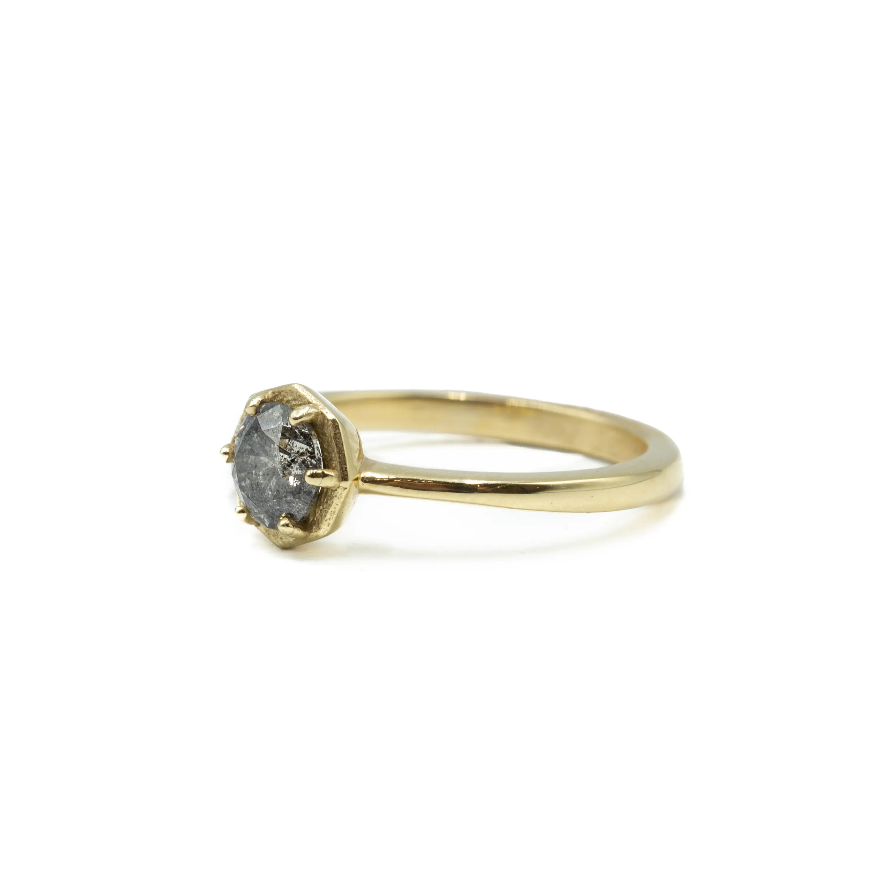 14ky .50ct Salt & Pepper Octagonal Prong-Bezel Ring