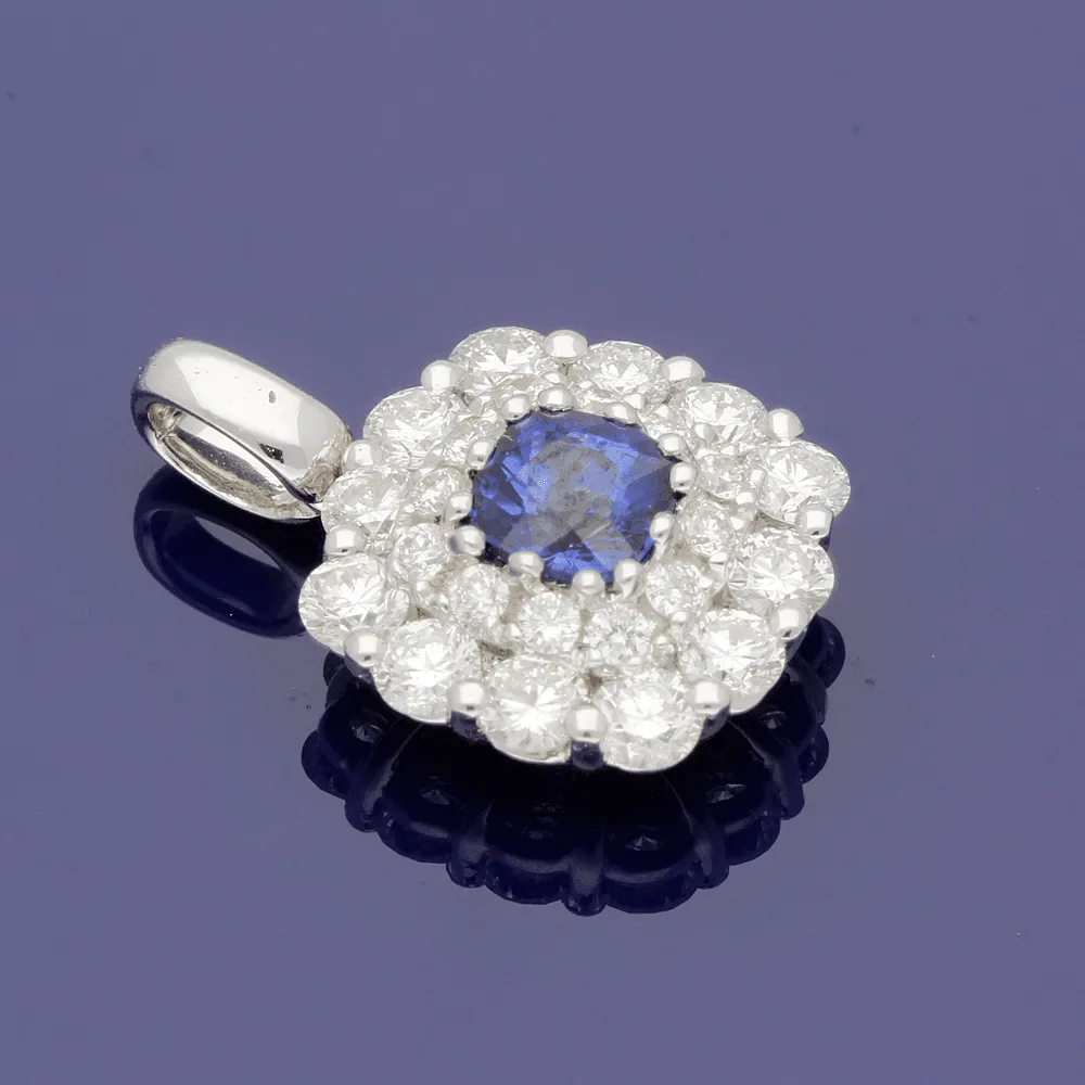 18ct White Gold Sapphire and Diamond Cluster Pendant