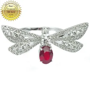 18k gold ring Natural Real Ruby  Diamond Ring Engagement Wedding Jewelry with certificate