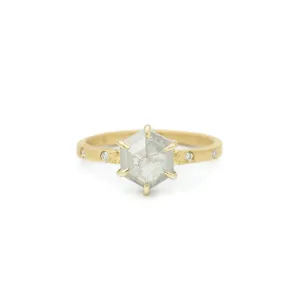 18ky 1.27ct Hexagon Salt & Pepper with Flush Accents Diamond Ring