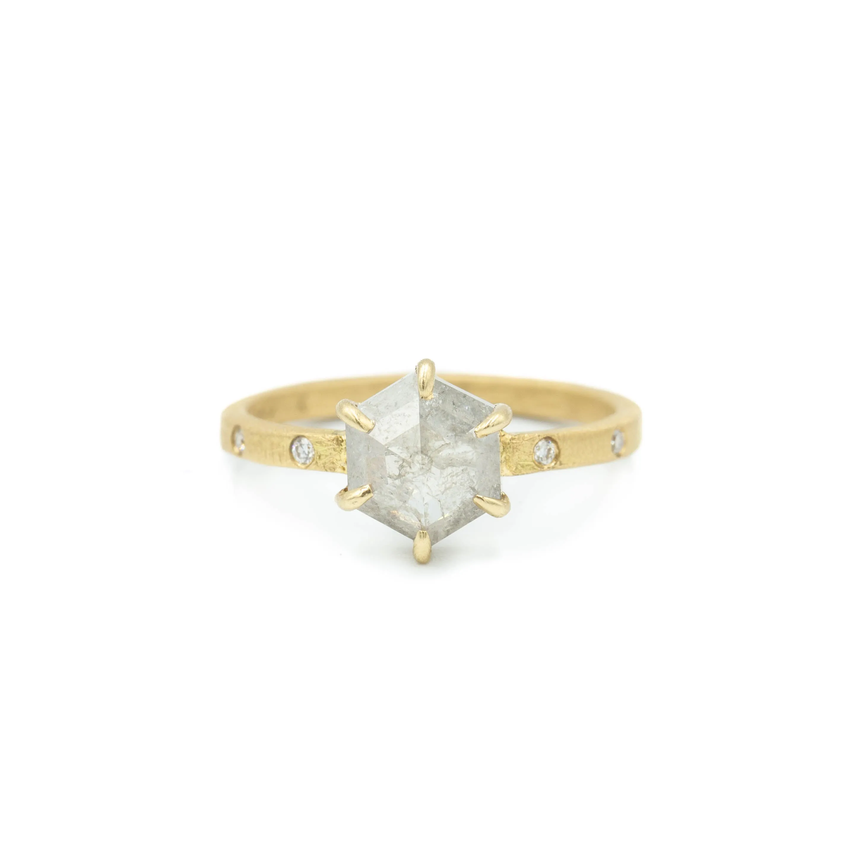 18ky 1.27ct Hexagon Salt & Pepper with Flush Accents Diamond Ring