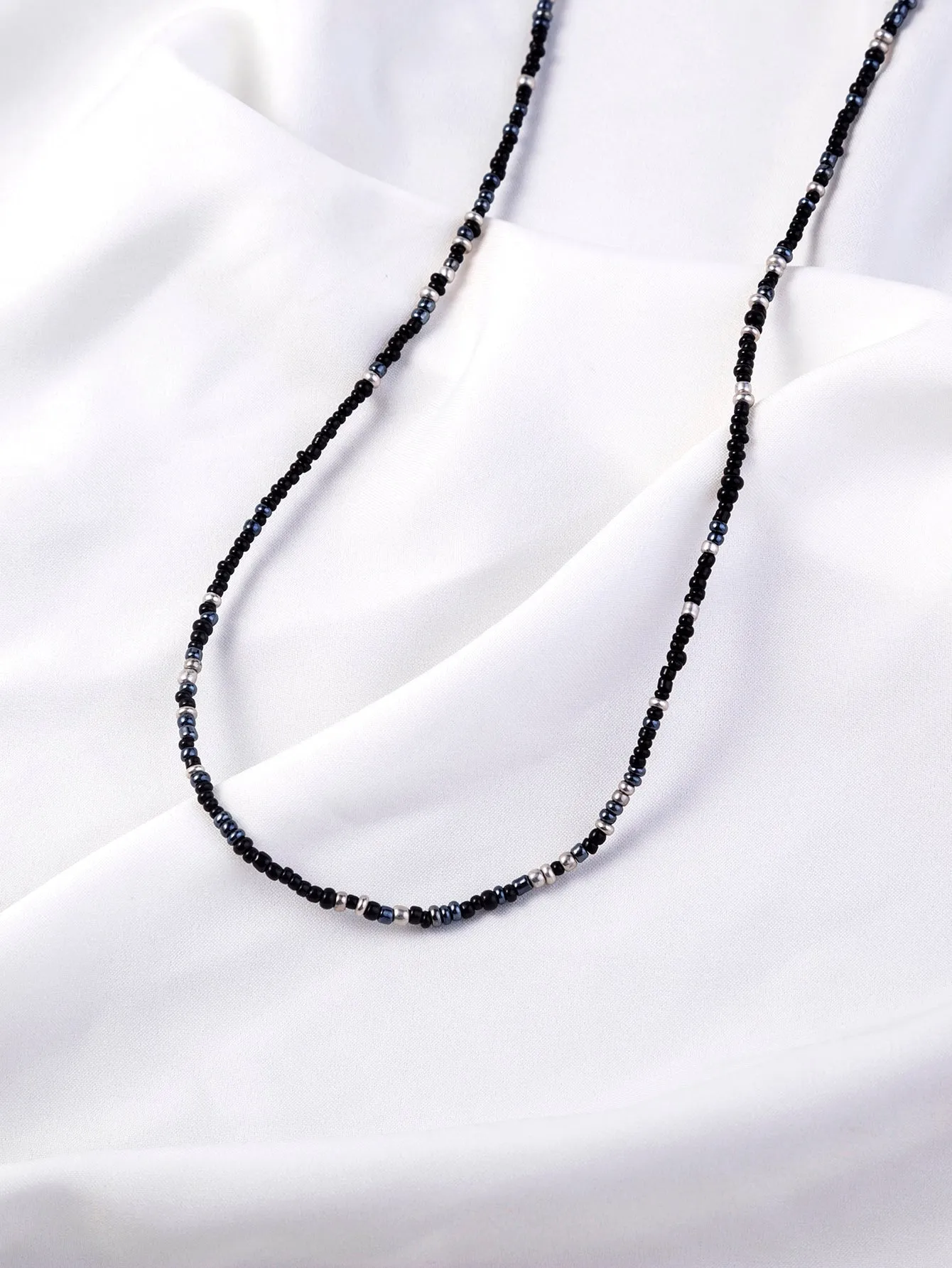1pc Silver and Black Color Beaded Necklace for Women Girls Accessories Jewelry