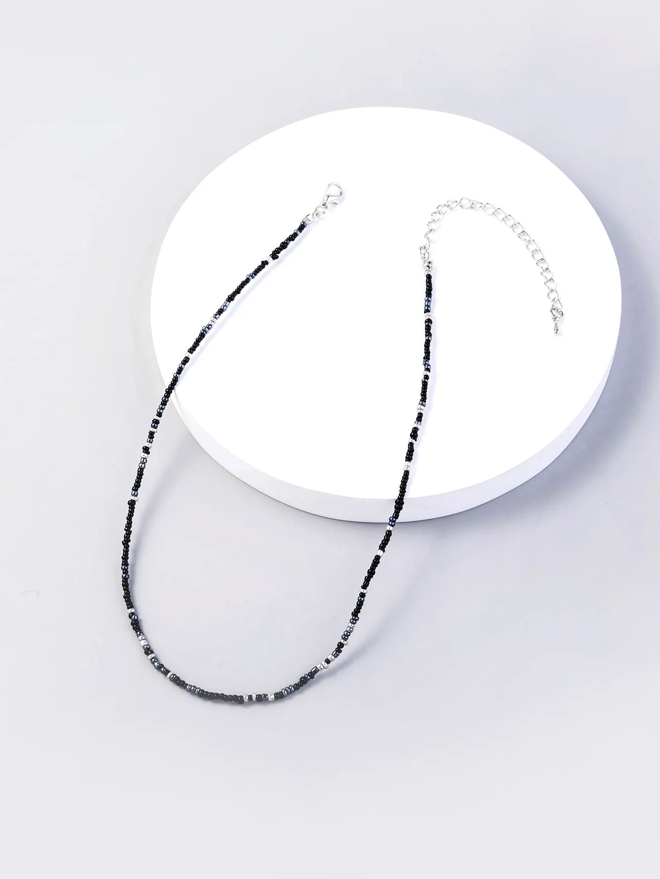 1pc Silver and Black Color Beaded Necklace for Women Girls Accessories Jewelry