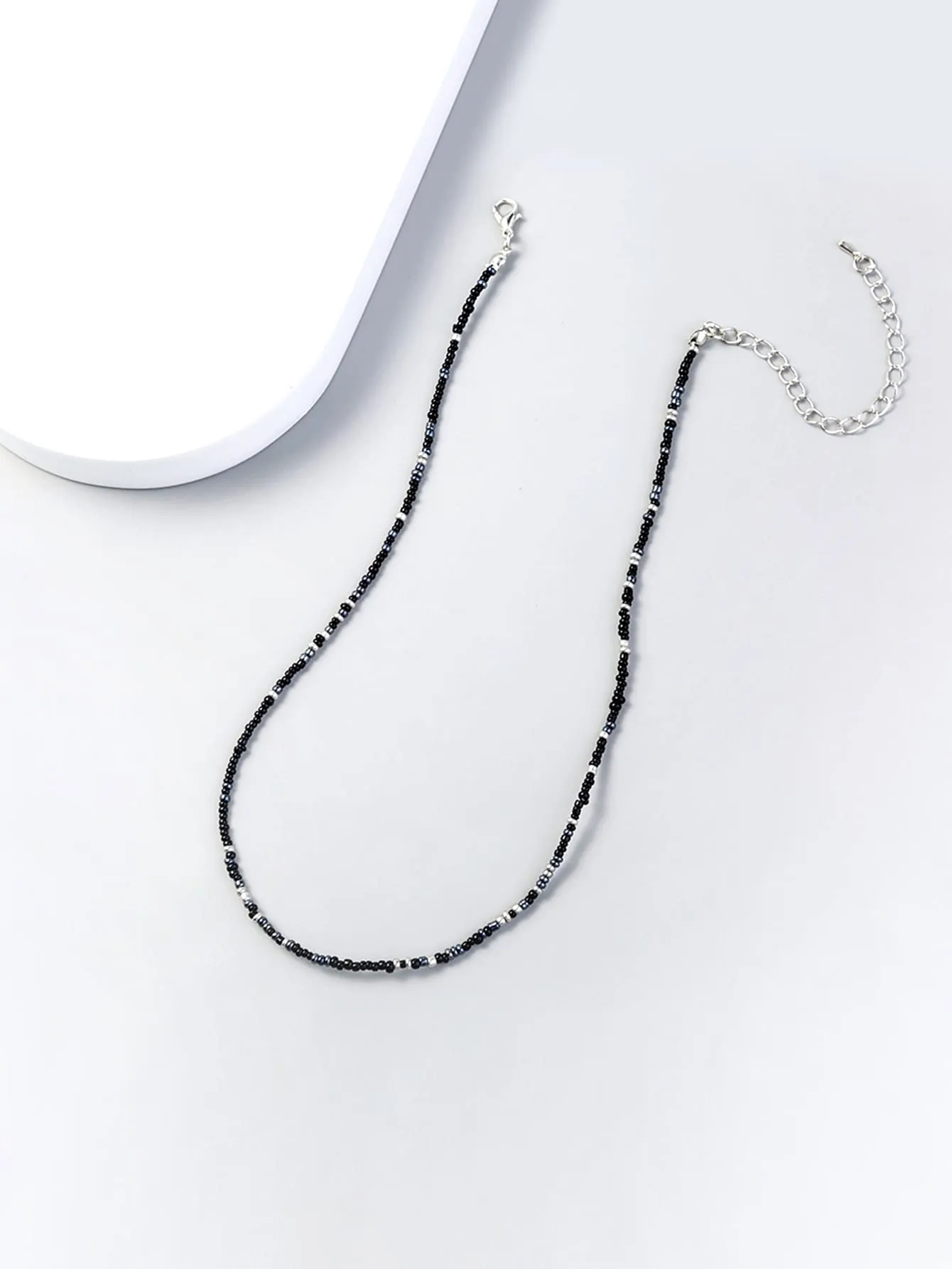 1pc Silver and Black Color Beaded Necklace for Women Girls Accessories Jewelry