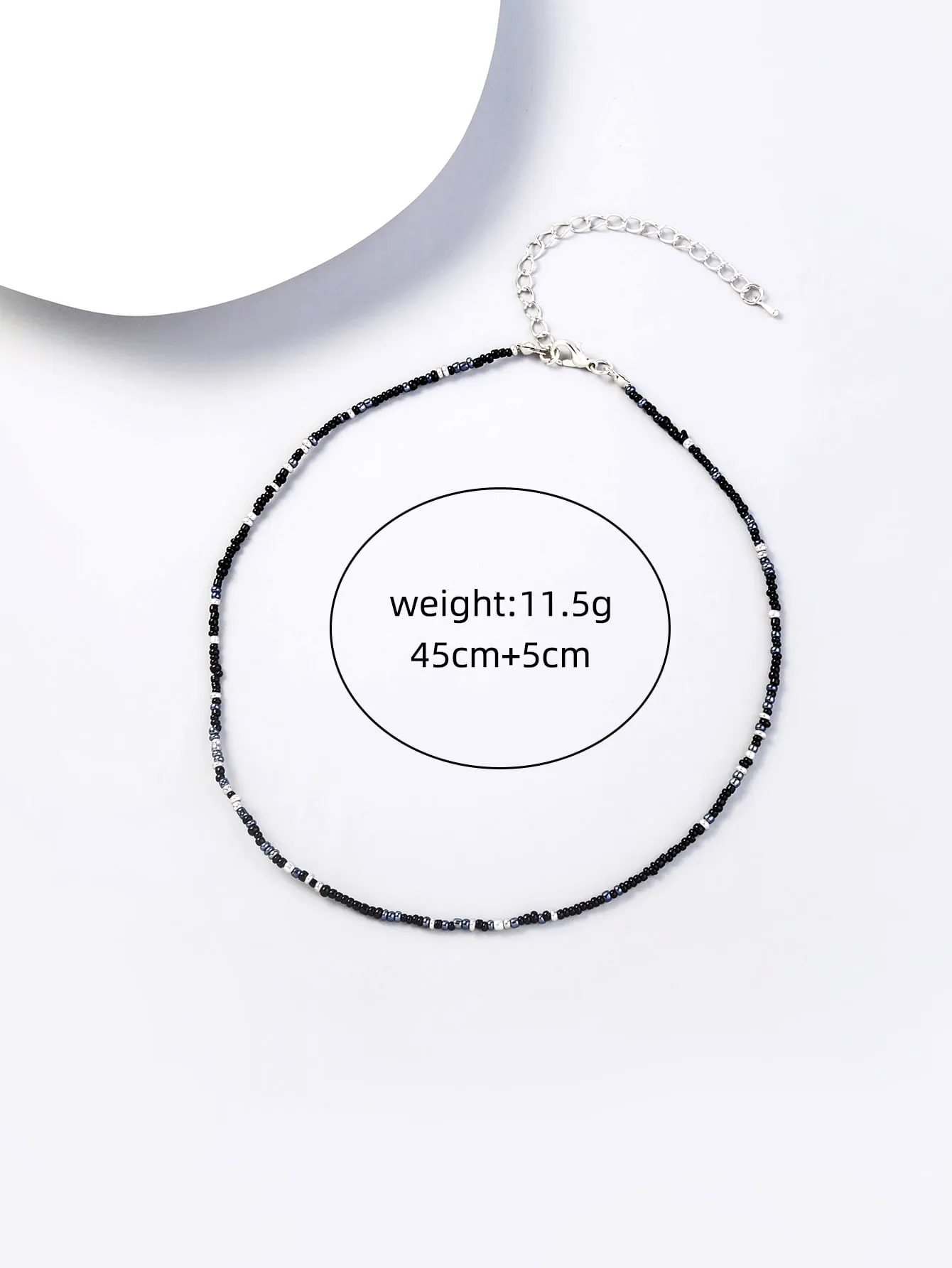 1pc Silver and Black Color Beaded Necklace for Women Girls Accessories Jewelry