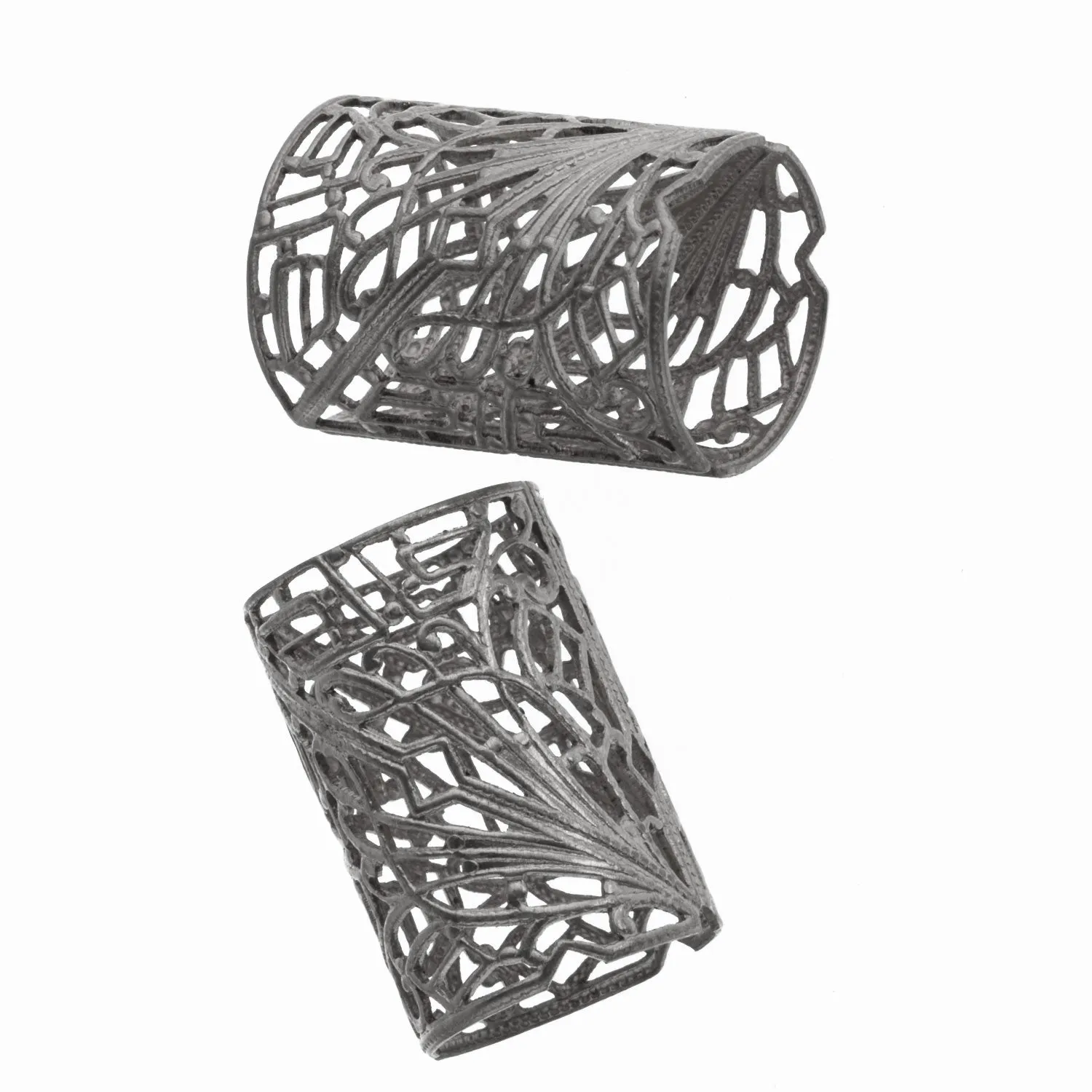 26mm silver plated brass filigree tube Connector. Art Deco style. Pkg. of 1. B9-0490s