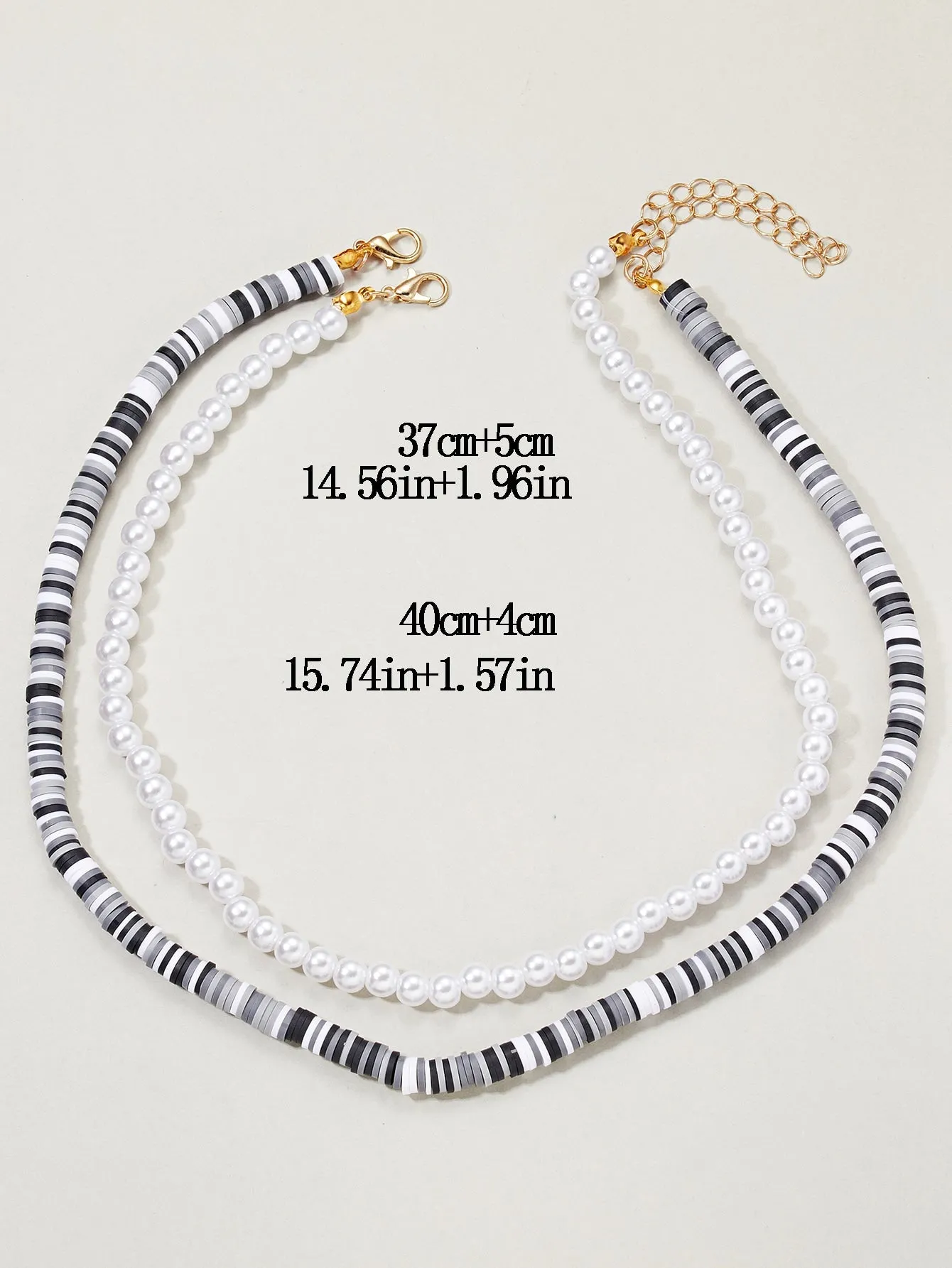 2pcs Black and White Faux Pearl Beaded Necklace for Women Girls Accessories