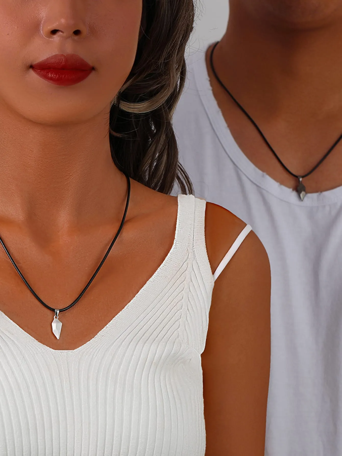 2pcs Geometric Heart Charm Necklace for Couples Friendship Necklace Creative