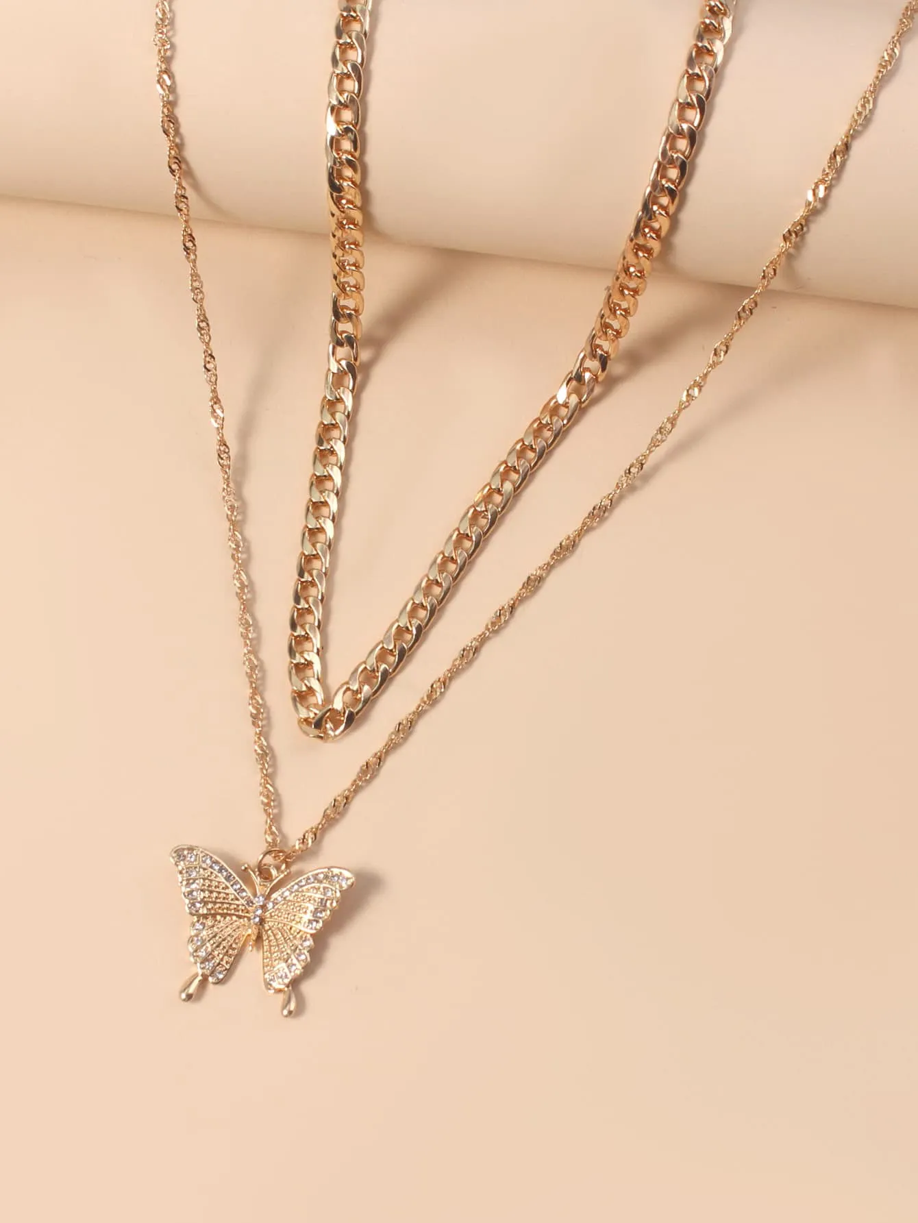 2pcs Rhinestone Decor Butterfly Charm Necklace Jewelry for Women Gift for Her