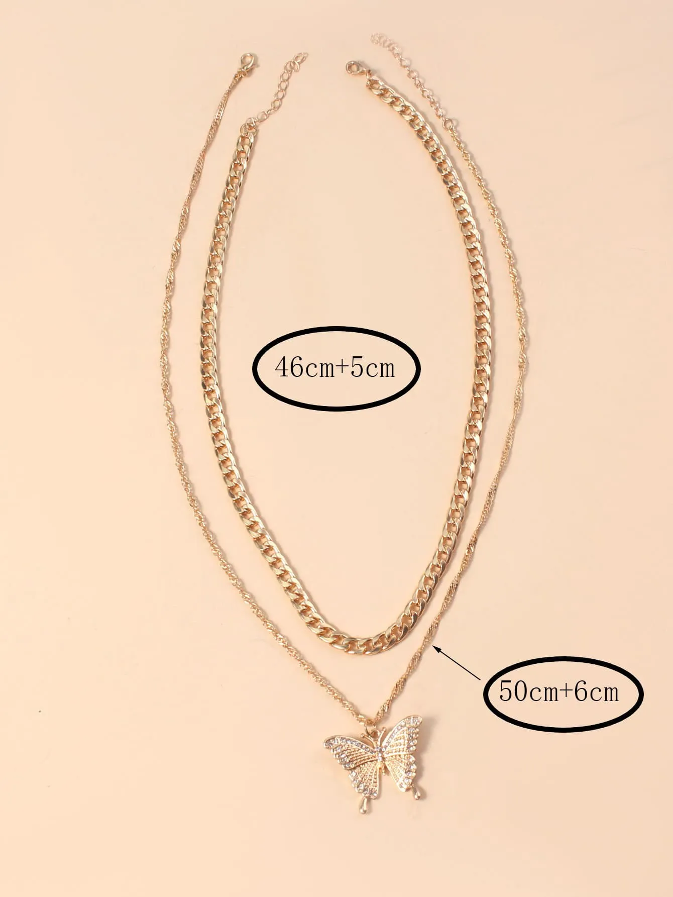 2pcs Rhinestone Decor Butterfly Charm Necklace Jewelry for Women Gift for Her