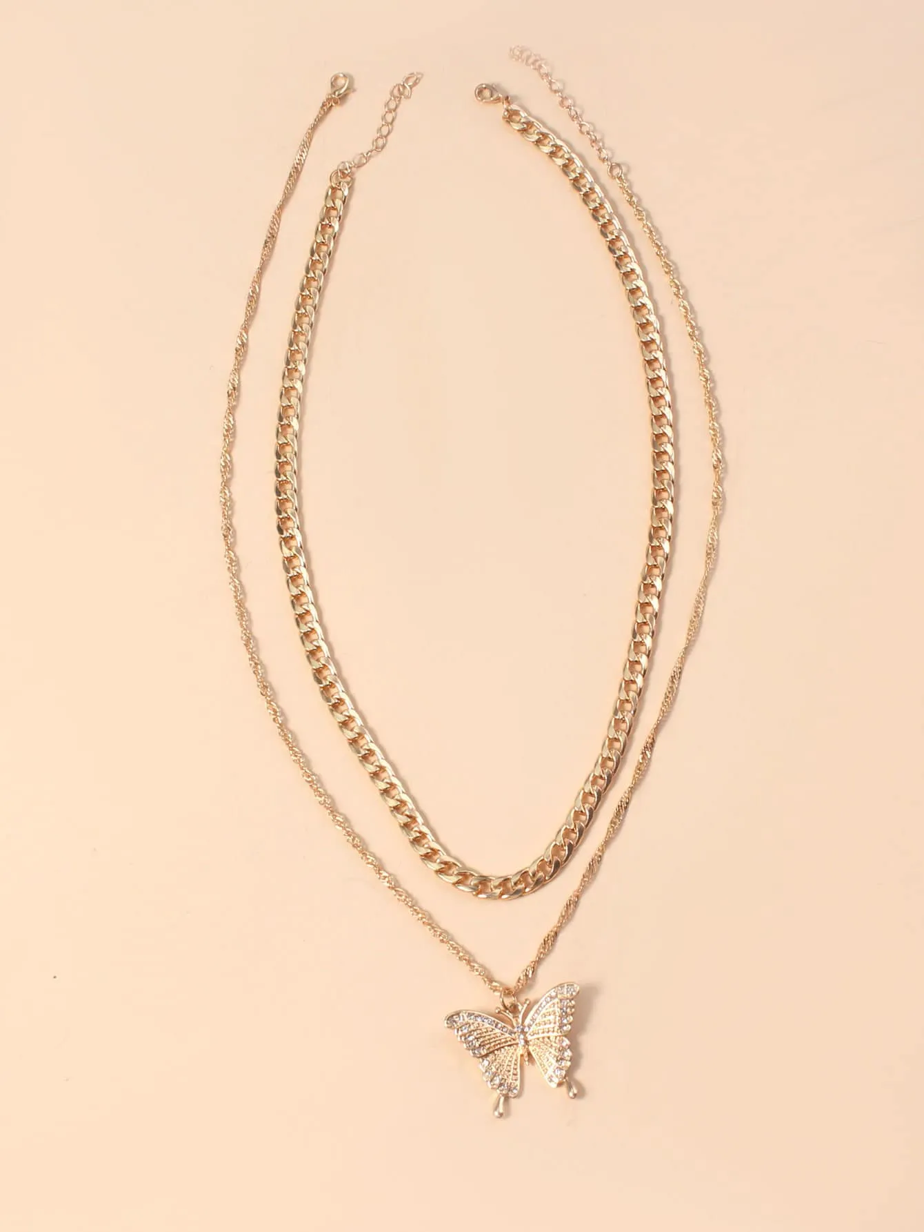 2pcs Rhinestone Decor Butterfly Charm Necklace Jewelry for Women Gift for Her