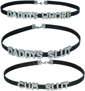 3 Pcs Black Daddy Lingerie Choker Necklaces,CUM SLUT DADDY'S WHORE DADDY'S SLUT Sex Collars and Chokers,Intimacy Necklace Cosplay Accessories Jewelry For Valentine's Day Date,DDLG Chokers Matching Sexy Clothes For Women