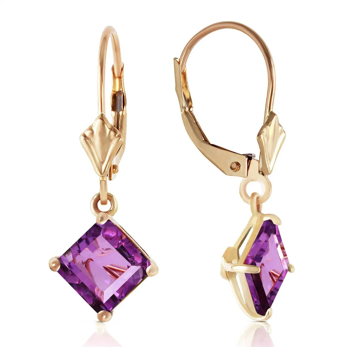 3.2 Carat 14K Solid Yellow Gold Excellence Amethyst Earrings