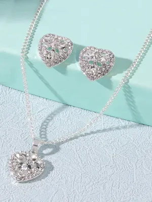 3pcs Rhinestone Heart Decor Jewelry Set Earrings and Necklace Jewelry Set