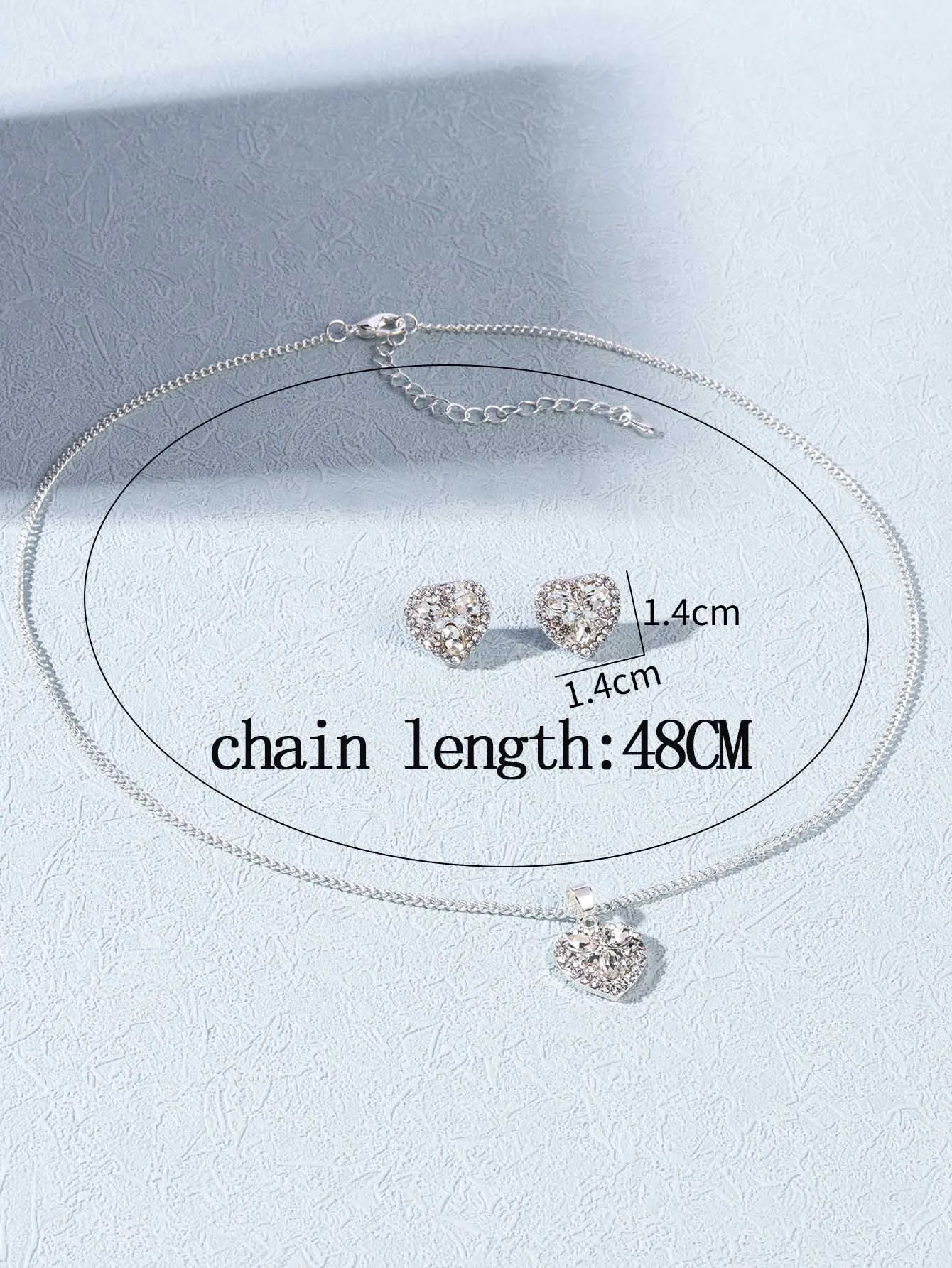 3pcs Rhinestone Heart Decor Jewelry Set Earrings and Necklace Jewelry Set