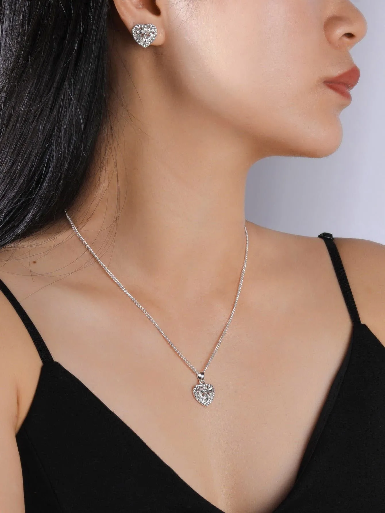 3pcs Rhinestone Heart Decor Jewelry Set Earrings and Necklace Jewelry Set