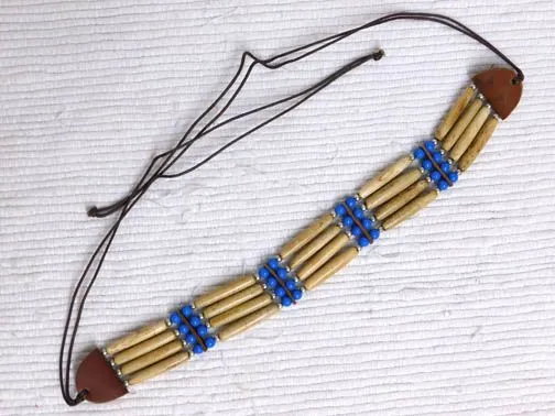 4-Row Native American Ivory Choker with Blue Glass Beads