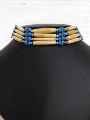 4-Row Native American Ivory Choker with Blue Glass Beads