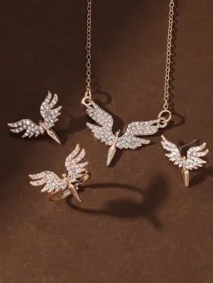 4pcs Rhinestone Angel Decor Jewelry Set for Women Jewelry for Women Jewelry Gift