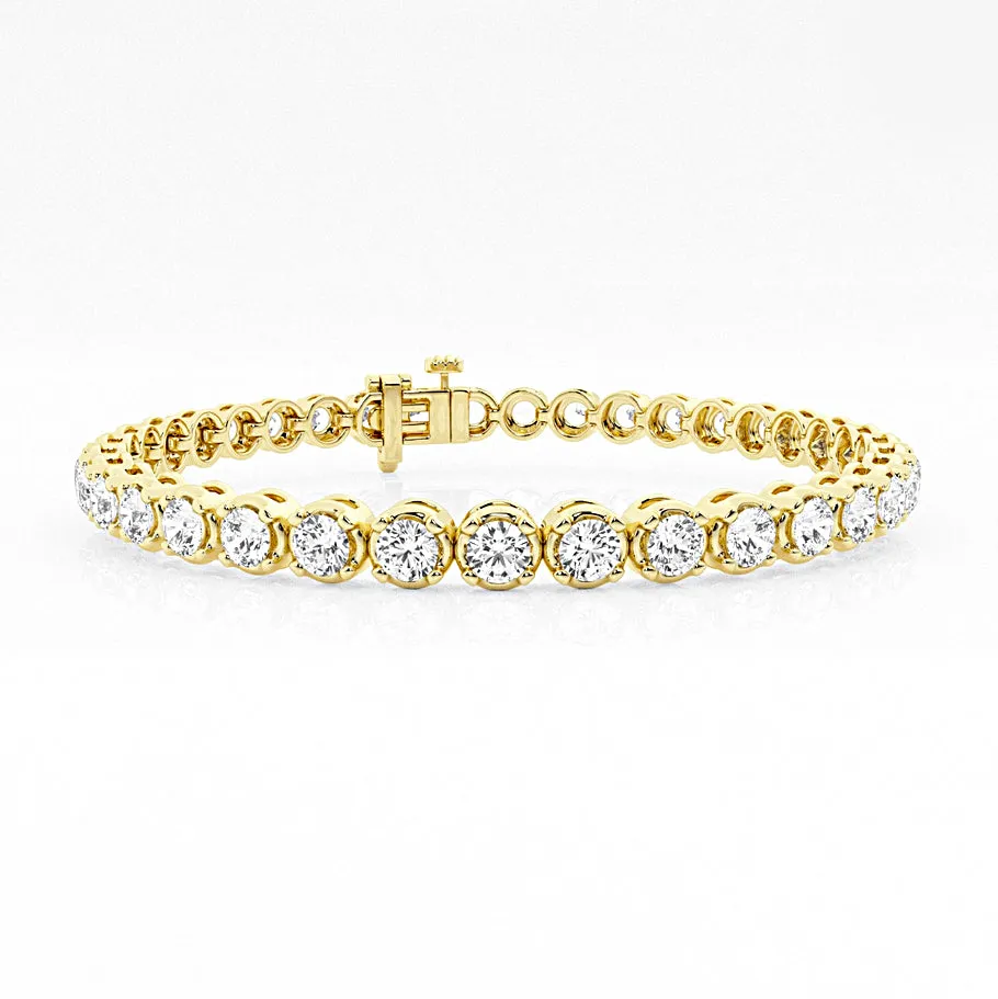 7.00 Carat tw Beautiful Yellow Gold Round Brilliant Cut Shiny  Diamond Ladies Tennis Bracelet.Secure Double Clasp.