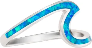 Aloha Jewelry Company 925 Sterling Silver Created Opal Ocean Beach Wave Ring for Women Wedding Band Hawaii, Nickle Free and Hypoallergenic For Sensitive Skin, With Gift Box (Blue Opal, 8)