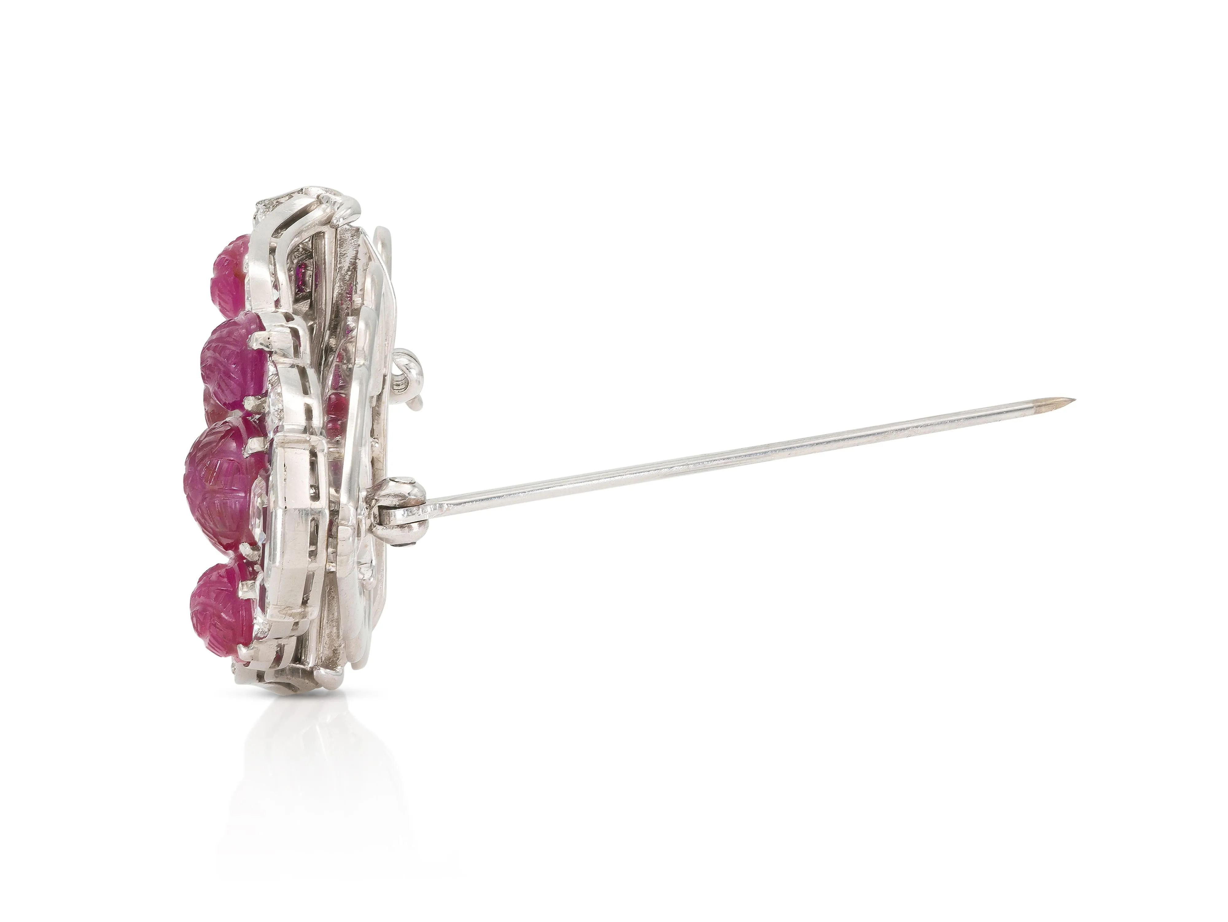 Antique Art Deco 1930s 12.00 Carat Ruby & 7.40 Carat Diamond Double Clip Brooch