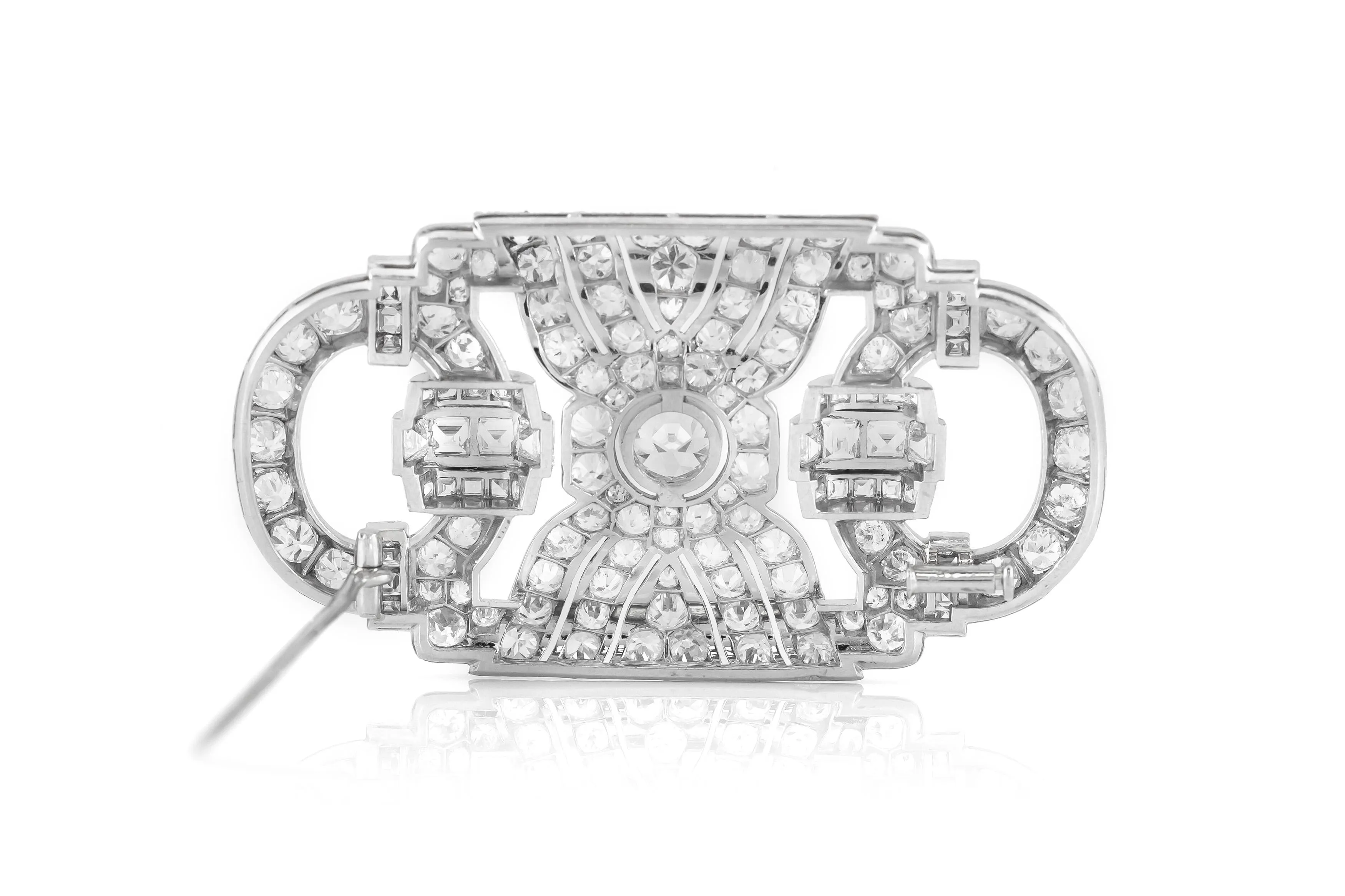 Antique Art Deco 1930s 12.80 Carat Diamond Openwork Brooch