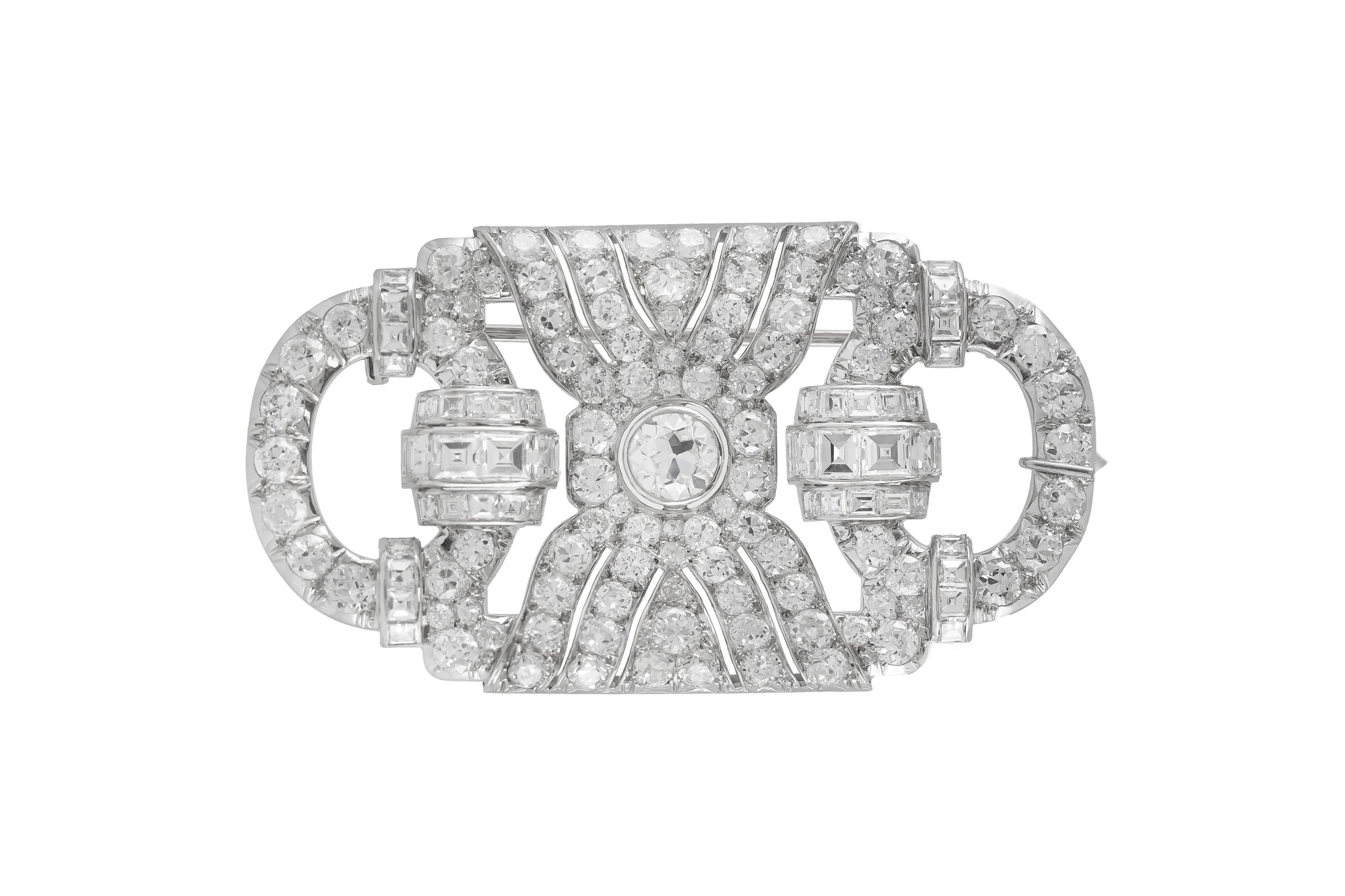 Antique Art Deco 1930s 12.80 Carat Diamond Openwork Brooch