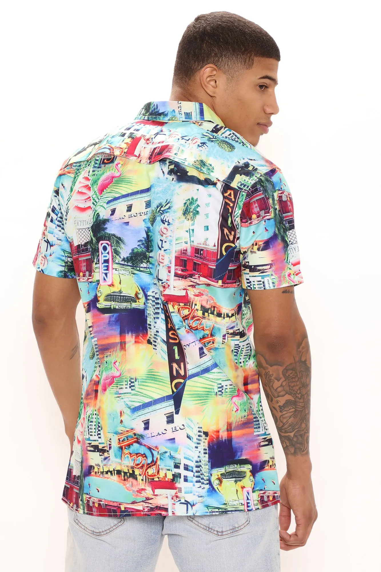 Art Deco Casino Short Sleeve Woven Top - Multi Color