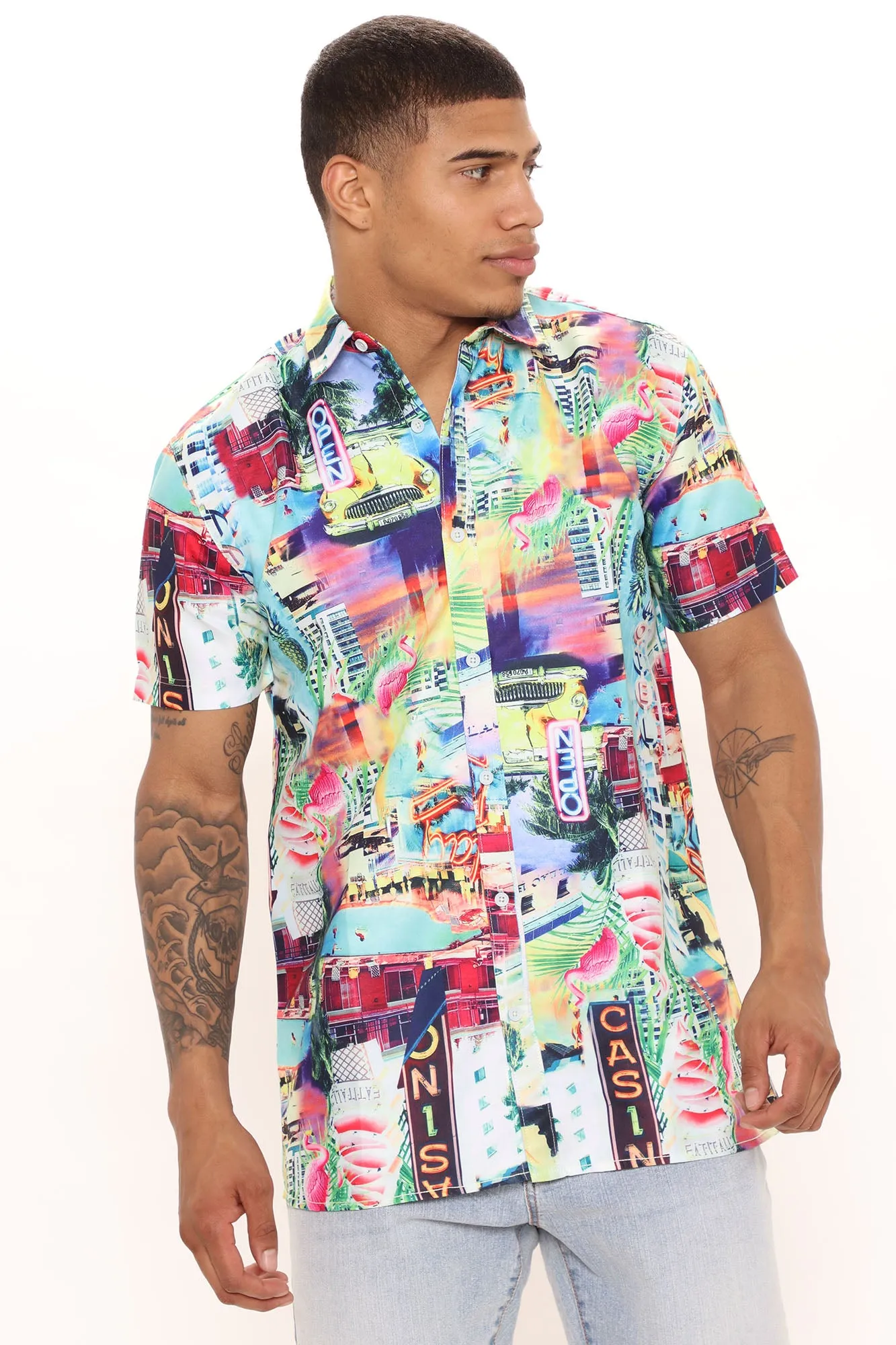 Art Deco Casino Short Sleeve Woven Top - Multi Color