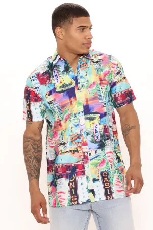 Art Deco Casino Short Sleeve Woven Top - Multi Color