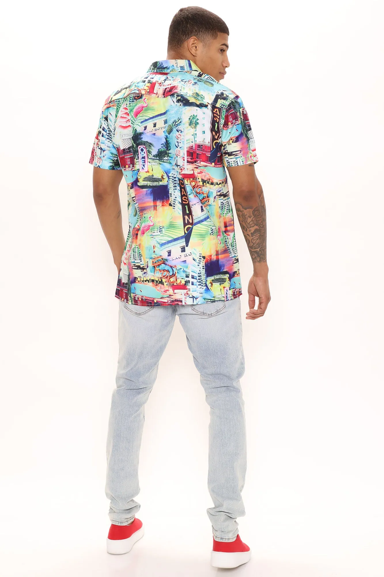 Art Deco Casino Short Sleeve Woven Top - Multi Color