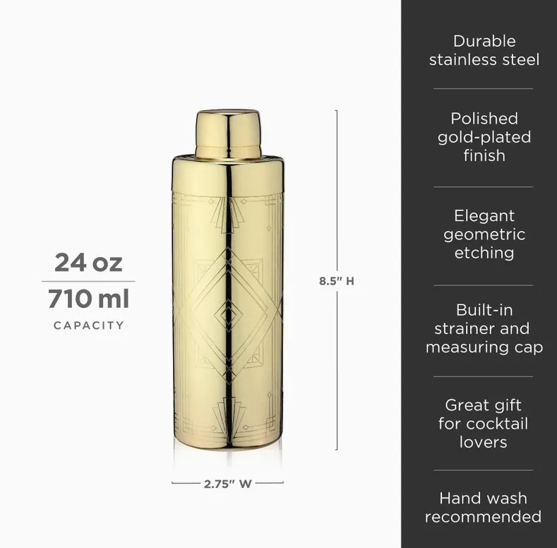 Art Deco Gold-Plated Cocktail Shaker