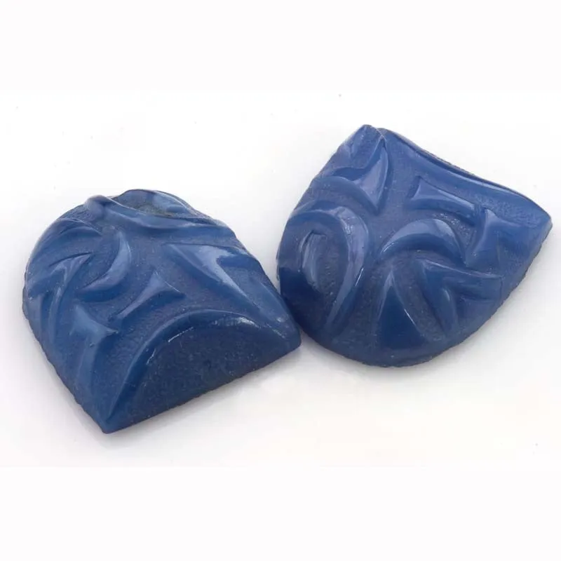 Art Deco Half Oval / Sheild Shaped Cabochon, blue glass. Bohemia. 2pcs. b5-747