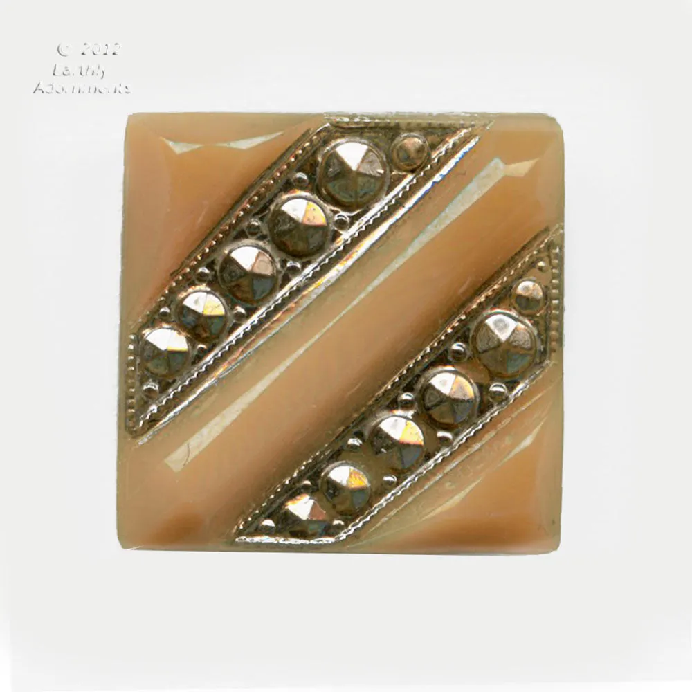 Art Deco Square Cabochon, mocha glass, 12mm. Czechoslovakia. Pkg of 2. b5-518