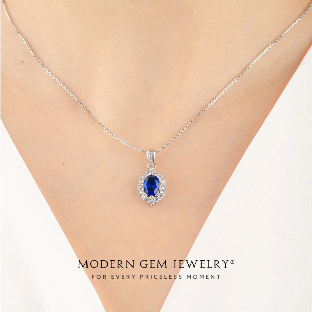 Blue Sapphire with Diamonds Necklace