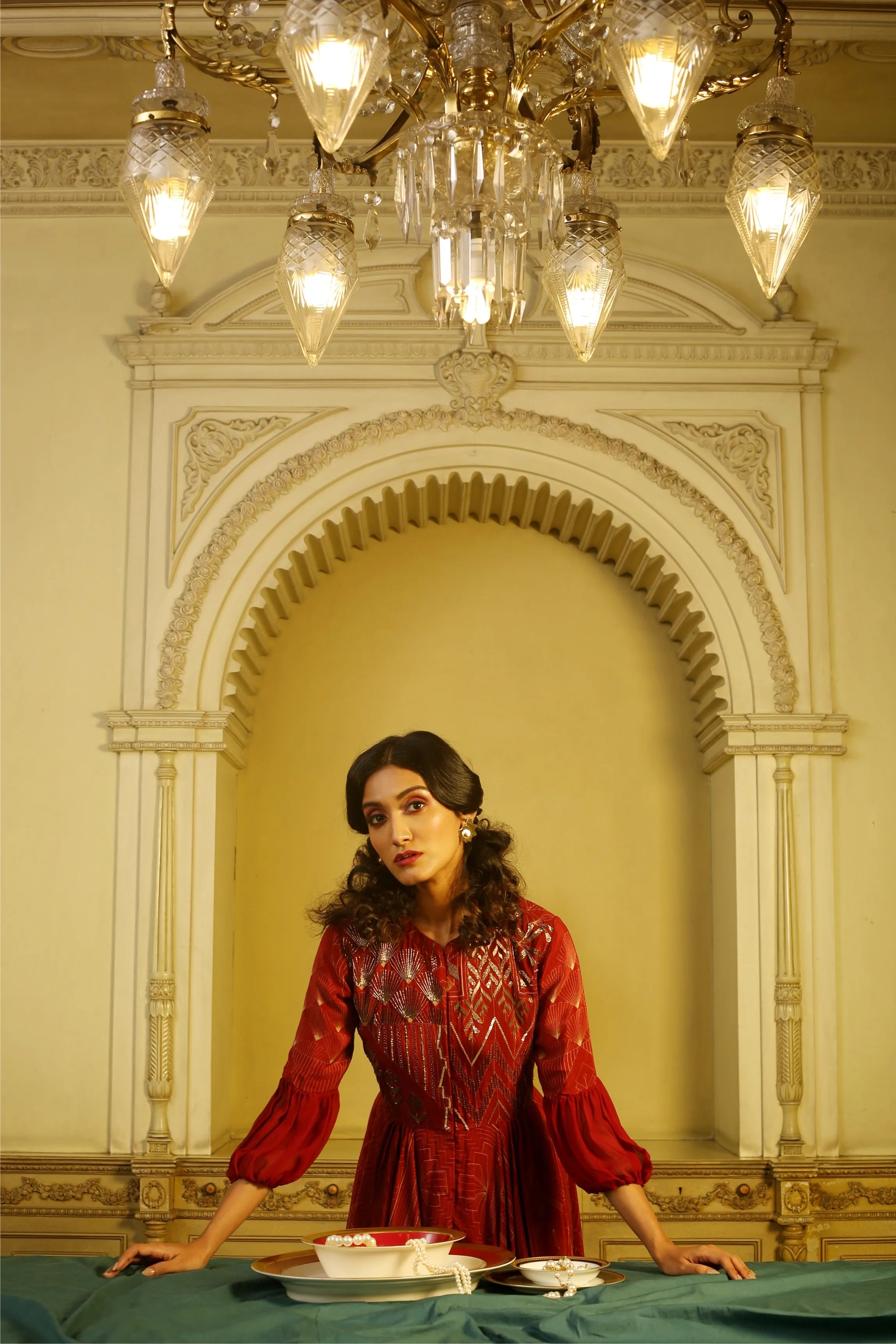 Brick Red Art Deco High Low Tunic