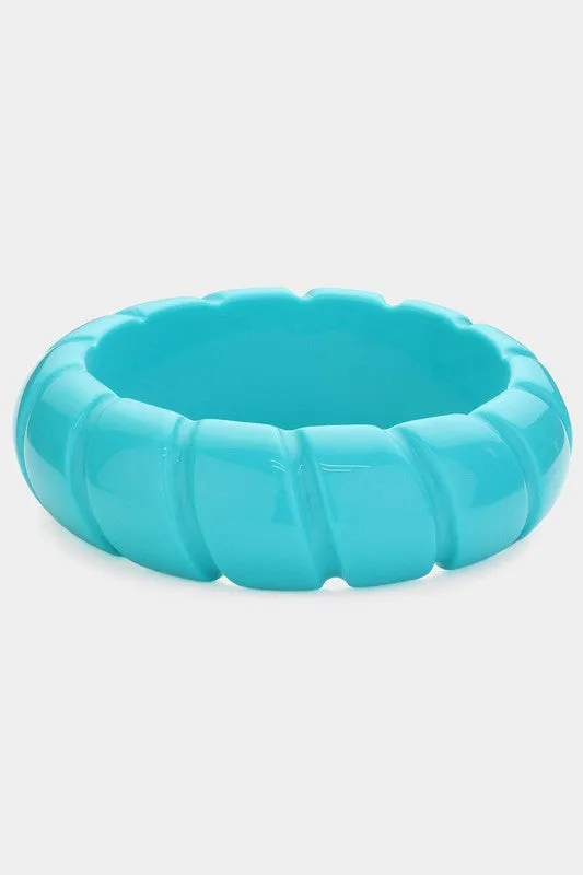 Carved Stripe Resin Bangle - Sky Blue