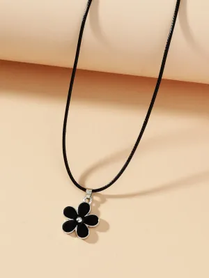 Cute Black Flower Charm Necklace Dainty Necklace Elegant Jewelry Creative