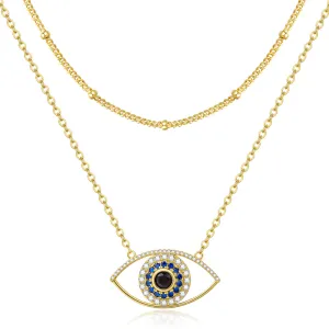Dainty 14K Gold Layered Evil Eye Religious Necklace- Devil's Eye Satellite