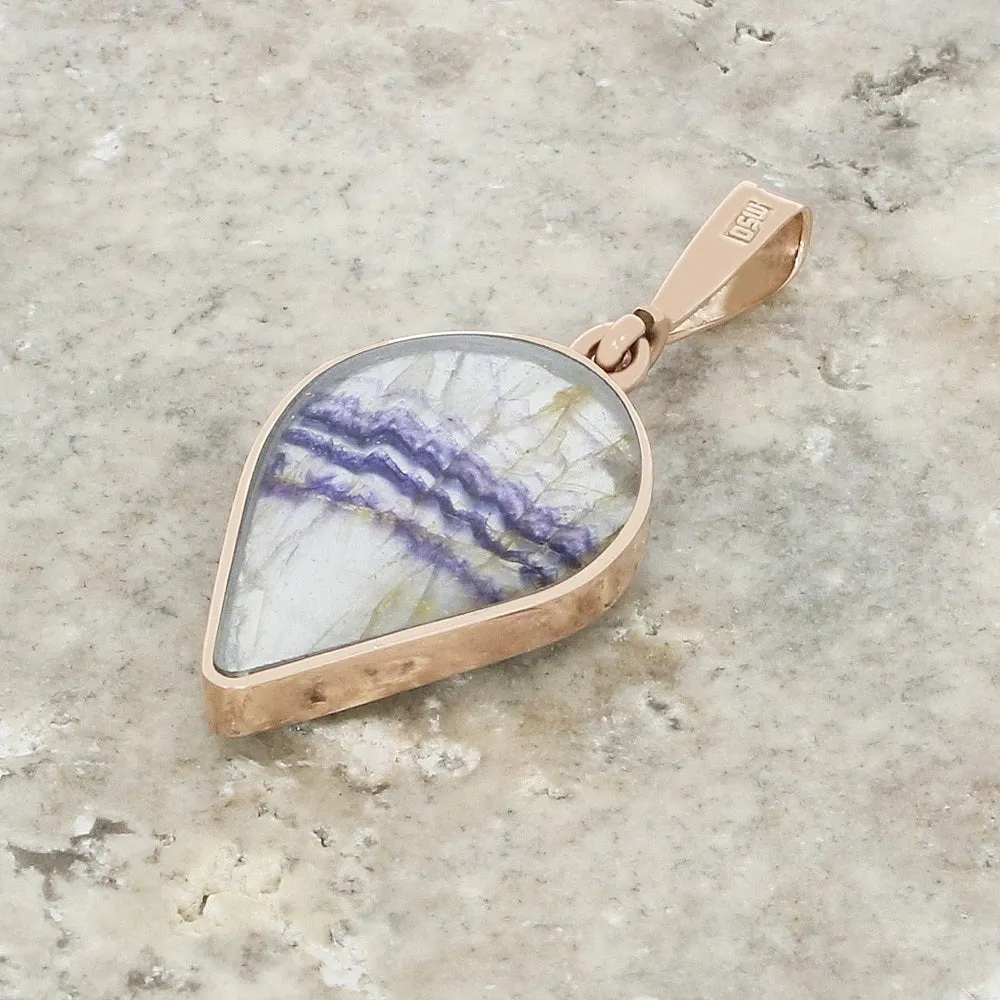 Derbyshire Blue John and Lapis Lazuli 9ct Rose Gold Teardrop Shape Pendant