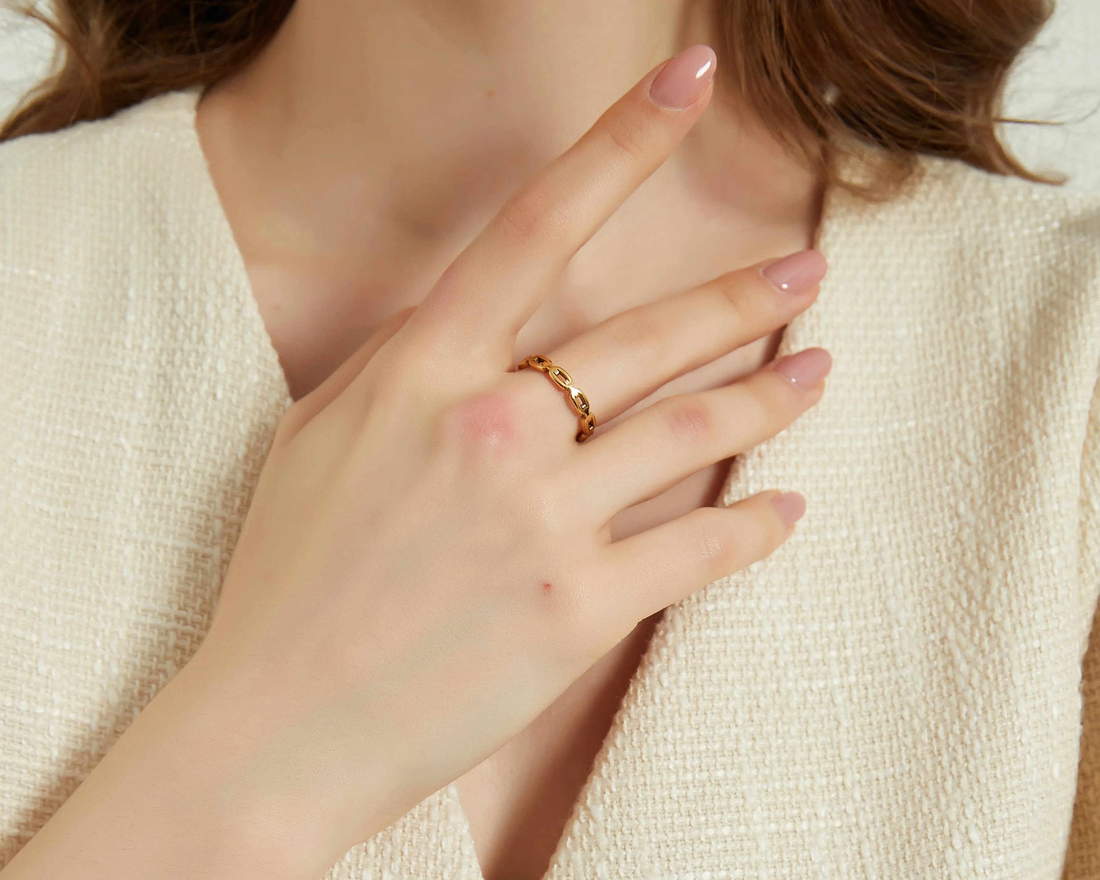 Eden chain ring, stacking ring, dainty ring, gold ring: US 6