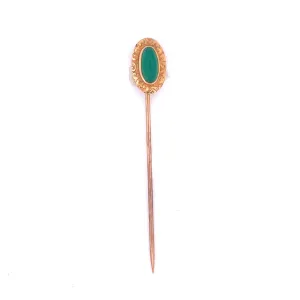 Elegant 14k Yellow Gold Green Chalcedony Pin